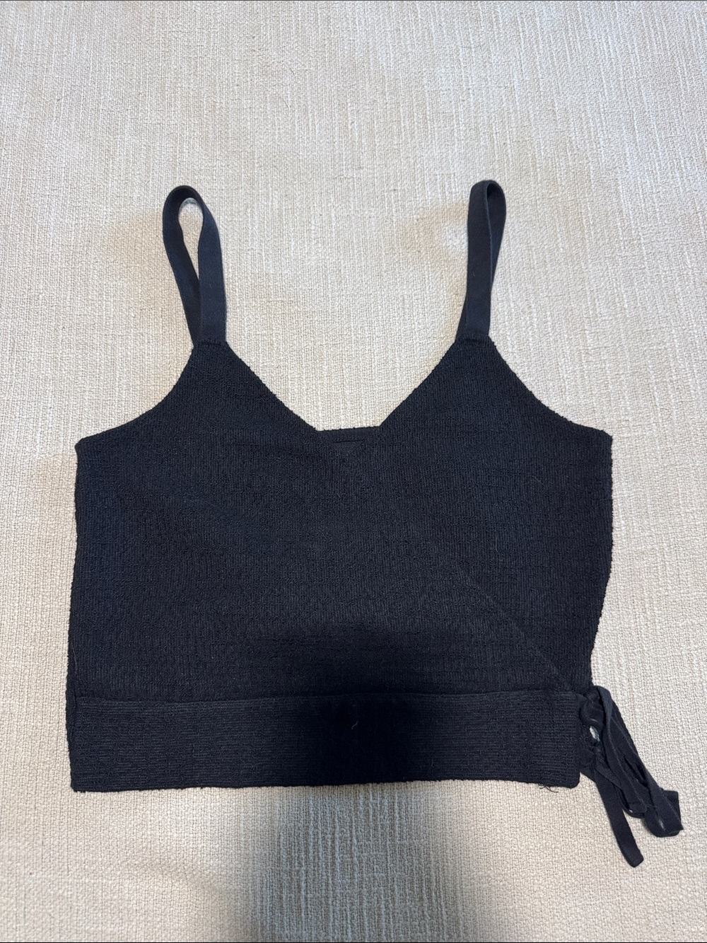 Madewell Black V-Neck Cropped Knit Camisole with Side Tie